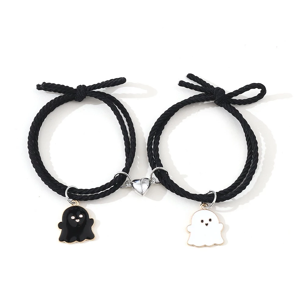2 In 1 2 ชิ้น / เซต Lovey สร้อยข้อมือแม่เหล็ก ที่คาดผม จี้ผี สําหรับคู่รัก ของขวัญวันวาเลนไทน์ สไปเดอร์แมน ผู้ชายและผู้หญิง แฟชั่น เครื่องประดับ ของขวัญมิตรภาพ — ของมงคลหมวดความรักและความสัมพันธ์