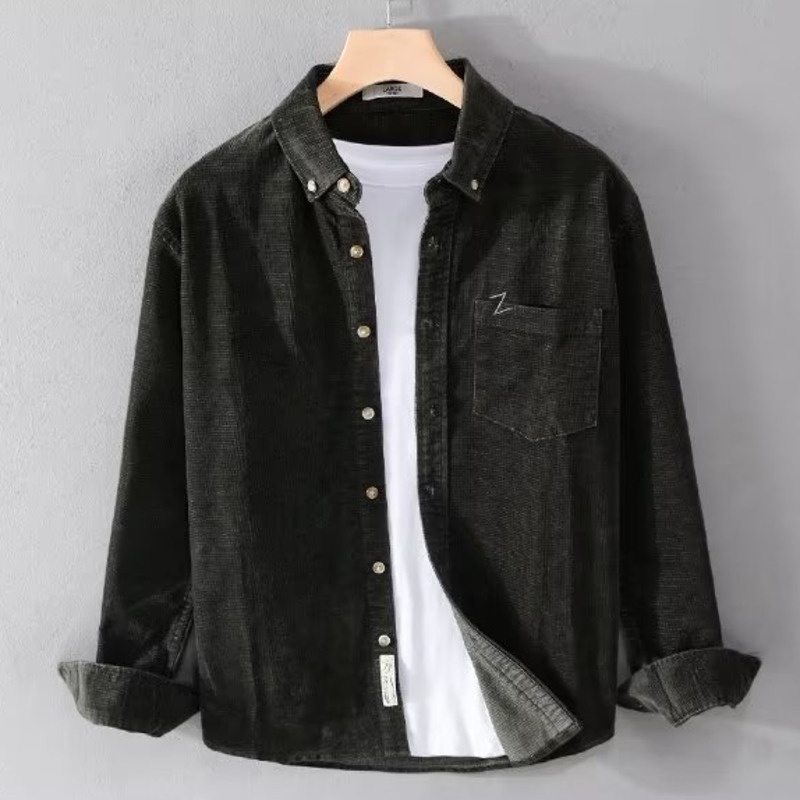 M3XL แฟชั่น เสื้อเชิ้ตผู้ชาย ทรงหลวม ผ้าลูกฟูก สไตล์วินเทจ