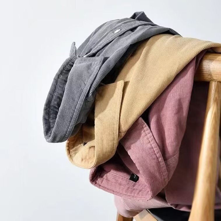 M3XL แฟชั่น เสื้อเชิ้ตผู้ชาย ทรงหลวม ผ้าลูกฟูก สไตล์วินเทจ