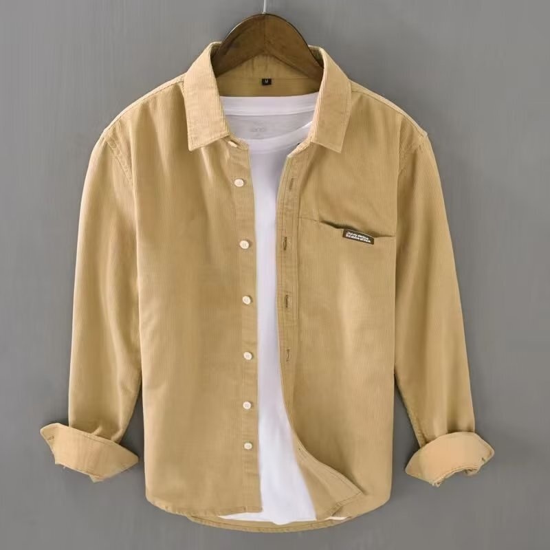 M3XL แฟชั่น เสื้อเชิ้ตผู้ชาย ทรงหลวม ผ้าลูกฟูก สไตล์วินเทจ
