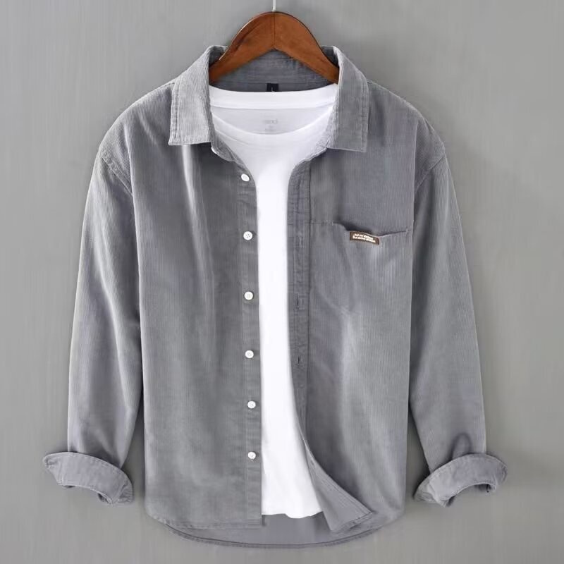 M3XL แฟชั่น เสื้อเชิ้ตผู้ชาย ทรงหลวม ผ้าลูกฟูก สไตล์วินเทจ