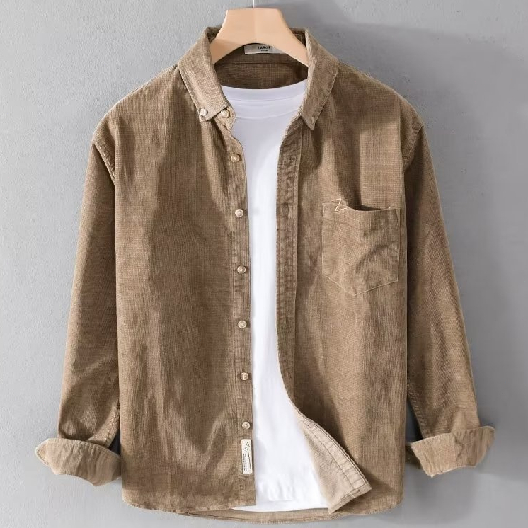 M3XL แฟชั่น เสื้อเชิ้ตผู้ชาย ทรงหลวม ผ้าลูกฟูก สไตล์วินเทจ