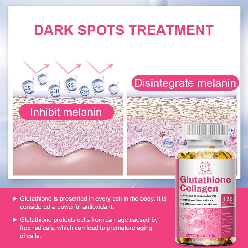 BBEEAAUU gluta Glutathione Collagen 120 แคปซูล วิตามินผิว คอลลาเจน รองรับผมและเล็บที่เปล่งประกาย บรรเทาอาการปวดข้อต่อ และรองรับความยืดหยุ่น ปกป้องผิวจากความเสียหายจากออกซิเดชั่น และอายุ สําหรับผู้ชายและผู้หญิง อาหารเสริม