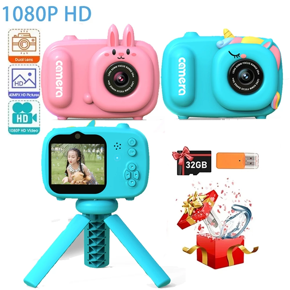กล้อง 1080P การ์ตูน Selfie เด็กวัยหัดเดินกล้องวิดีโอดิจิตอลของเล่น 32G SD Card สําหรับชาย/หญิงคริสต์มาสวันเกิด