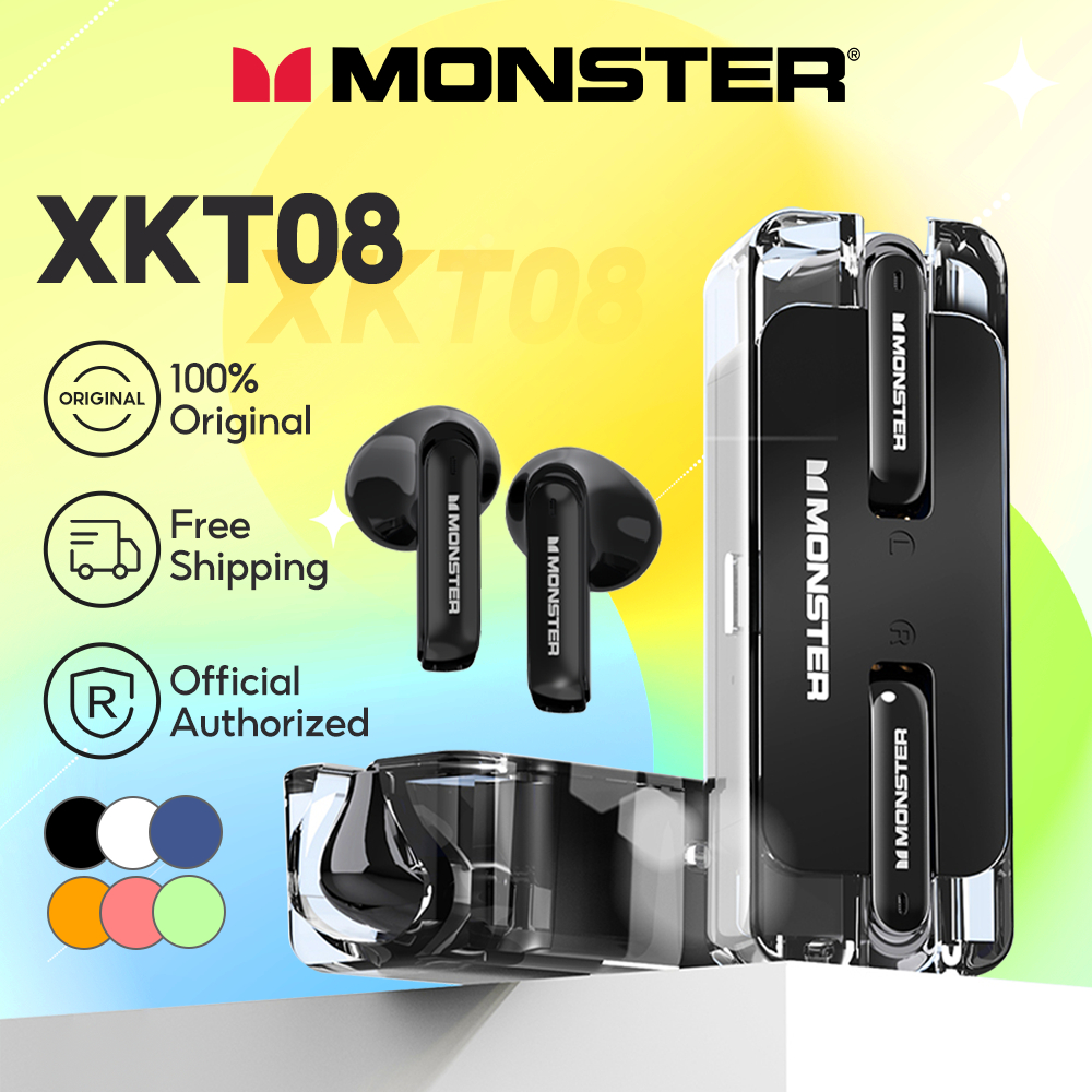 Monster XKT08 TWS Bluetooth 53 หูฟังสเตอริโอไร ้ สาย Smart Touch Low Latency ตัดเสียงรบกวนไร ้ สายกันน ้ ํา