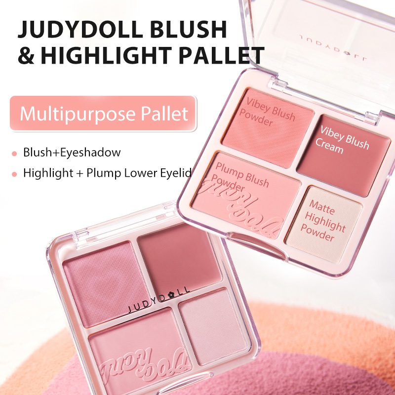 New Blush Palette JUDYDOLL ไฮไลท์และคอนทัวร์พาเลต สีธรรมชาติ ทนทานตลอดเวลา บลัช กันน้ำ 9g