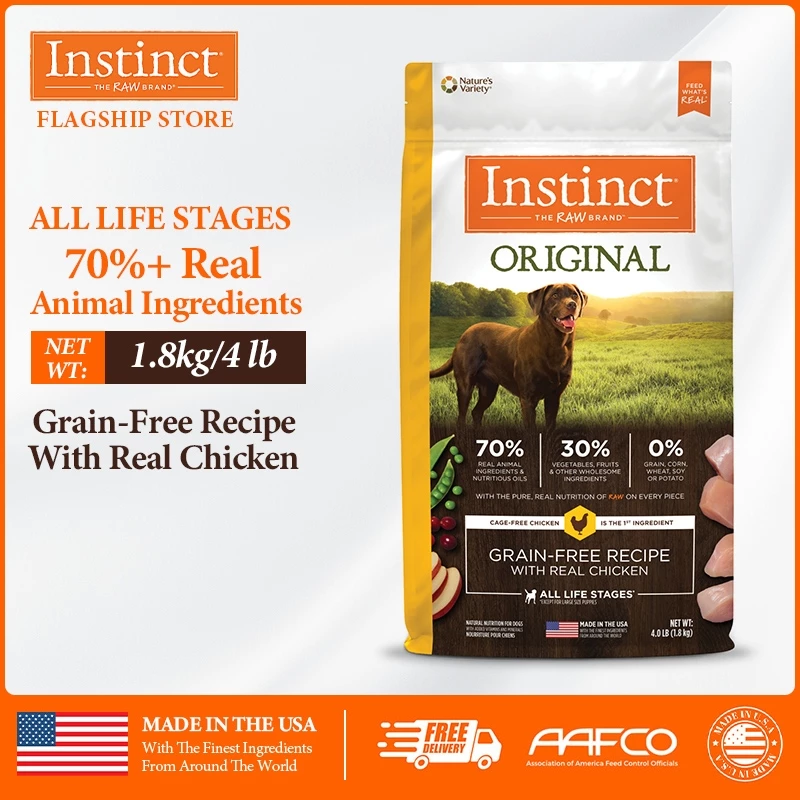 Instinct Dog Original GrainFree Recipe With Real Chicken Dog Food 1.8กก./4 ปอนด์ ถุง