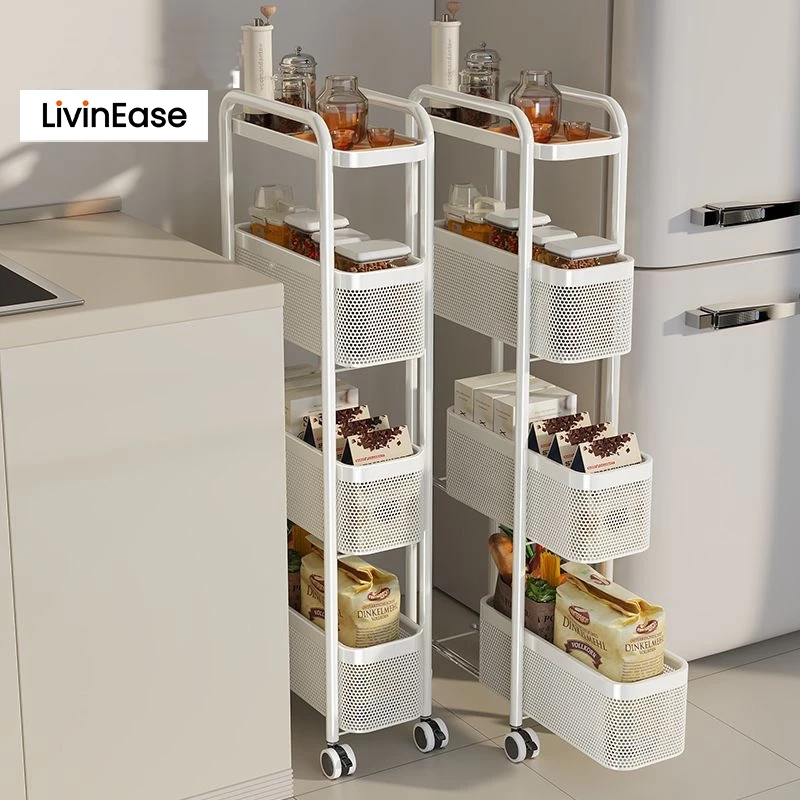 Livinease ชั้นวางของ ล้อเลื่อน แคบ 3/4/5 ชั้น สำหรับพื้นที่เล็ก แข็งแรง ทนทาน