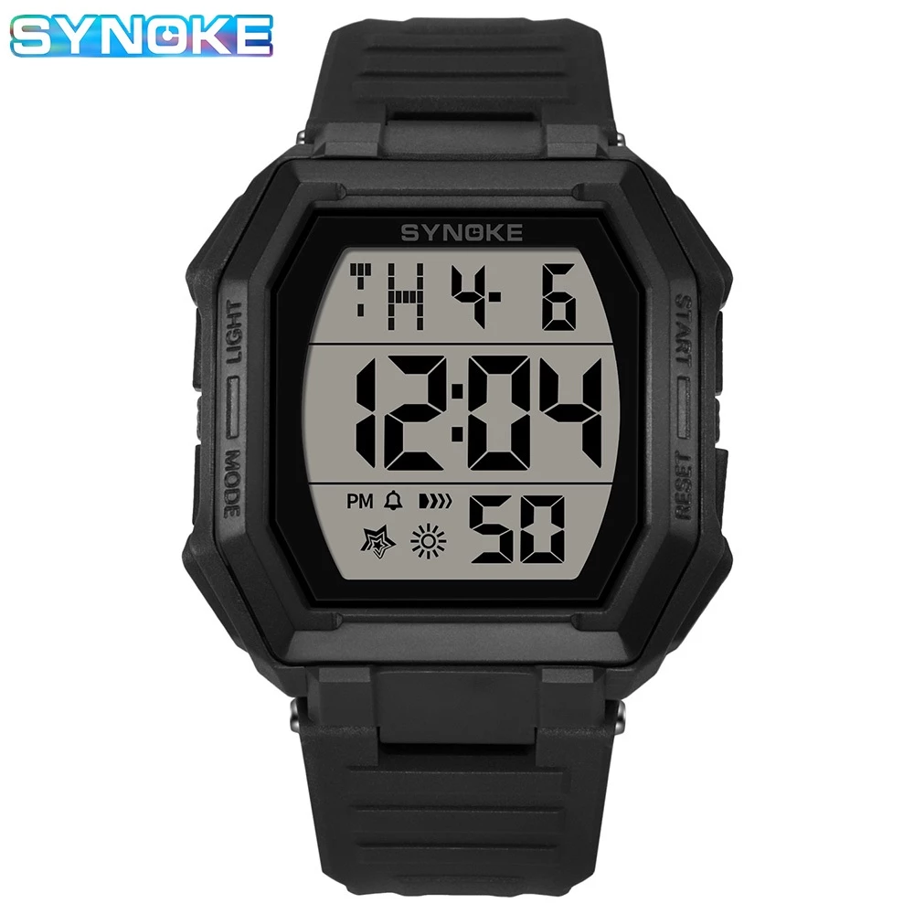 Synoke นาฬิกาผู้ชายกันน้ํามีสไตล์สีสดใส LED นาฬิกาเล่นเกมดิจิตอลนาฬิกาอิเล็กทรอนิกส์นาฬิกาผู้ชายทนทานนาฬิกานักเรียนกีฬานาฬิกา — ของมงคลหมวดเลขมงคล