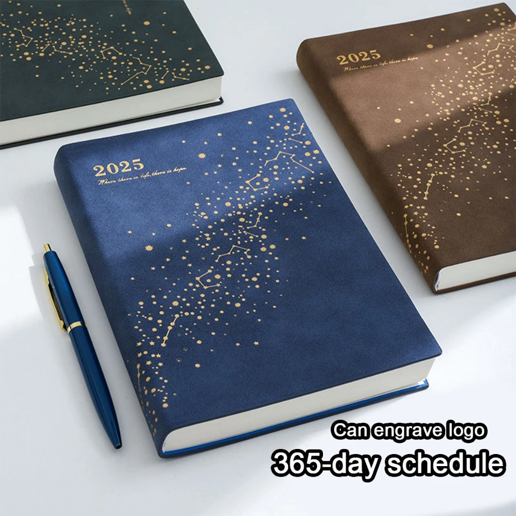 (สามารถแกะสลักโลโก้ได้) สมุดแพลนเนอร์หนัง A5 สำหรับนักเรียน ปี 2025 ตารางตลอดทั้งปี สมุดโน้ตสำหรับธุรกิจ สมุดแพลนเนอร์รายวัน 365 วัน สมุดจดบันทึก สมุดโน้ต 178 แผ่น 356 หน้า — ของมงคลหมวดฤกษ์และวันมงคล