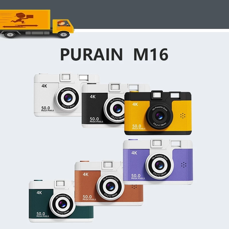 PURAIN M16 กล้อง 4K HD Retro CCD พร้อมการส่งสัญญาณ WiFi 96 ล้านพิกเซล มาพร้อมกล้องคู่หน้าและหลัง MP3 กล้องดิจิตอลแบบพกพา