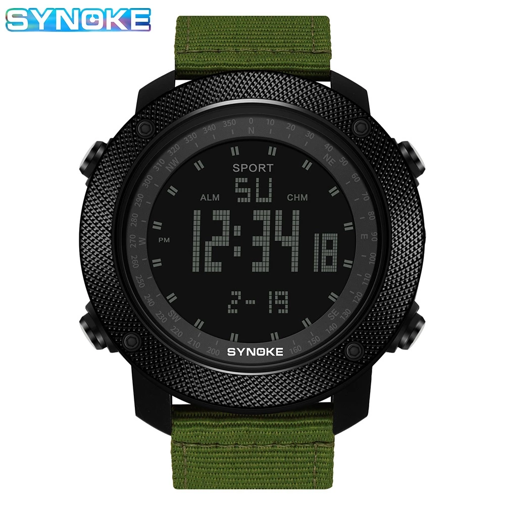 SYNOKE ผู้ชายกีฬานาฬิกา Camo Design นาฬิกาอิเล็กทรอนิกส์มัลติฟังก์ชั่นกันน้ํา LED นาฬิกาดิจิตอลนาฬิกาผู้ชายหน้าปัดดิจิตอลนาฬิกาผู้ชายหน้าปัดขนาดใหญ่นาฬิกากลางแจ้ง — ของมงคลหมวดเลขมงคล