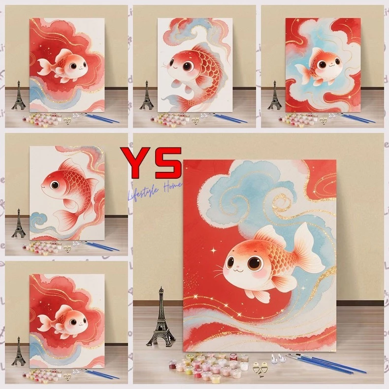 Victory✨-40 * 50เซนติเมตร/30 * 40ภาพระบายสีตามตัวเลข ภาพจิตรกรรมสีน้ํามันลาย ภาพระบายสีตามตัวเลข สีระบายสีตามตัวเลข ภาพ ระบายสี เซนติเมตรปลาคาร์พสีแดงทําเองภาพสีน้ํามันดิจิตอลมือภาพวาดระบายสีภาพวาดการ์ตูนสัตว์ภาพวาดสีน้ํามันภาพวาดตกแต่งภาพวาดมื — ของมงคลหมวดบ้านและฮวงจุ้ย