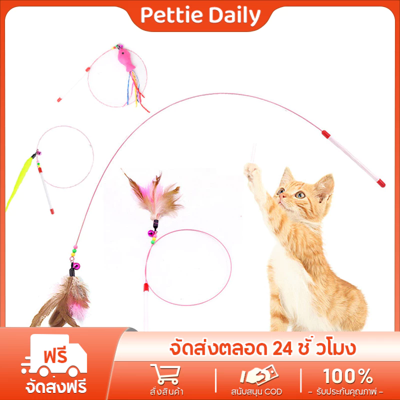 Pettie Daily ไม้ตกแมว ไม้ล่อแมว ไม้ตบแมว ไม้แมว ของเล่นแมว ของเล่นเเมว ขอเล่นแมว ขนนกแมว ขนไก่แมว
