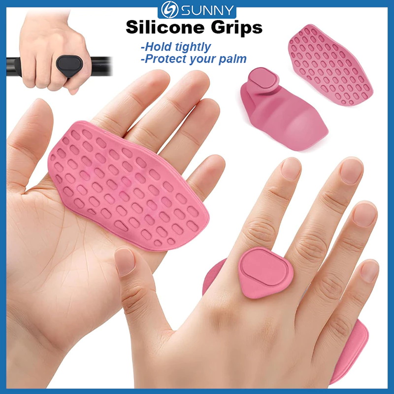 SunnyFit 2 ชิ้นซิลิโคนดึง Grips Fingerless สีชมพูยกน้ําหนักสายรัด Gym ฟิตเนสออกกําลังกายถุงมือสําหรับ Dumbbell Barbell Hand Grips Deadlifts ยางป้องกัน