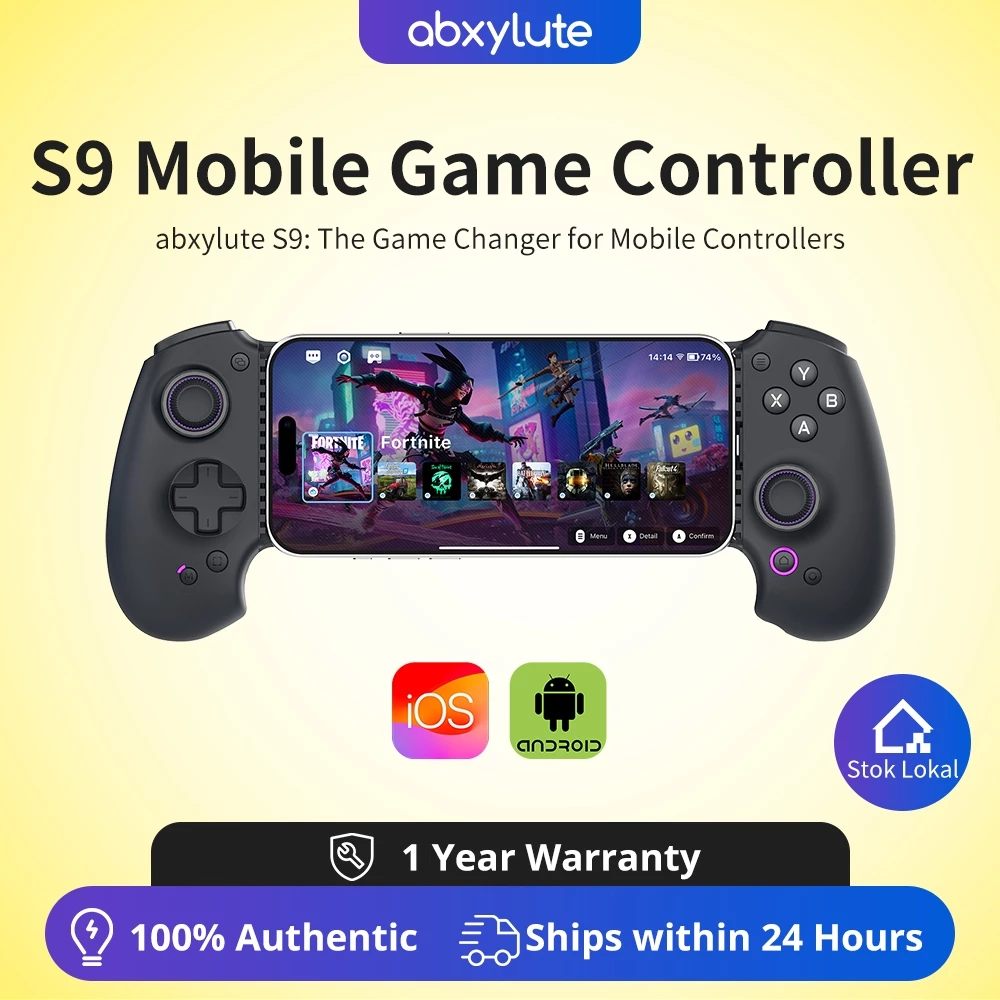【ของแถมฟรี】abxylute S9 Type-C Mobile Gaming Controller for iPhone/iPad Mini/Android แท็บเล็ต, บลูทูธและ Mobile Gamepad พร้อมฟรี Key Mapping & App Hall จอยสติ๊ก