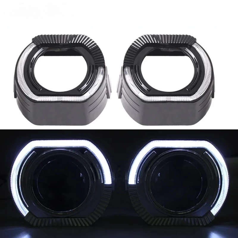3 นิ้วสีดําเงิน Shrouds ฝาครอบ LED Angel Eyes สําหรับ Koito Q5 Hella Bixenon Hid โปรเจคเตอร์เลนส์เชลล์ไฟหน้ารถ