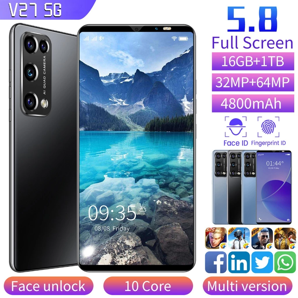ใหม่ข้ามพรมแดน V27 Android สมาร์ท 5G โทรศัพท์มือถือ 19 ซม. 1 + 8G
