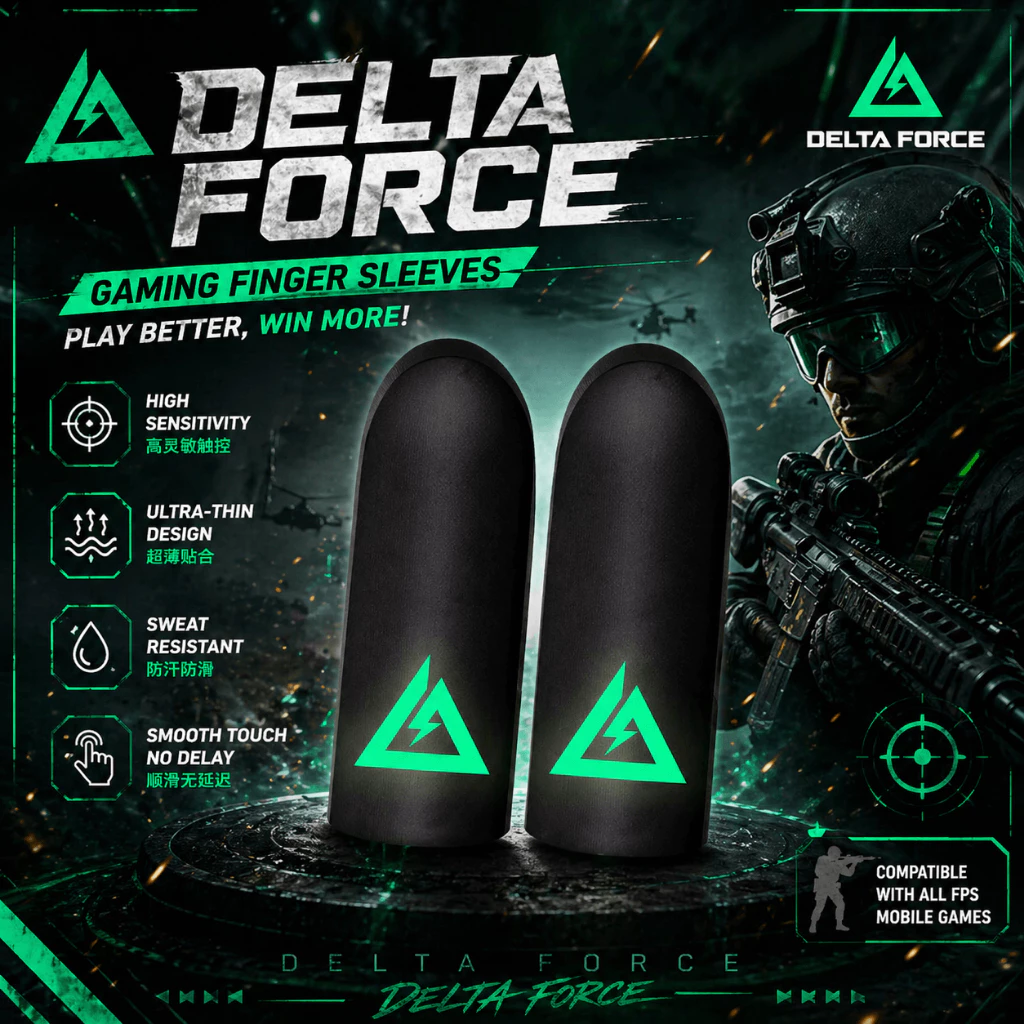Bluewow Gaming Finger Sleeves - Delta Force Phone Glow-in-the-Dark Game Finger Sleeves Anti-slip Gaming Finger Sleeves
