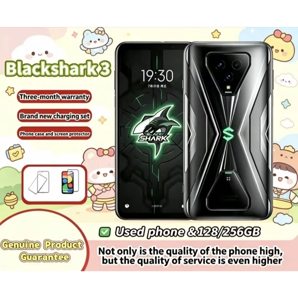 Original ของแท้ Black Shark 3 โทรศัพท์เกมมือสอง 128GB/256GB, Dual SIM สแตนด์บาย Global ROM โทรศัพท์มือถือ Android