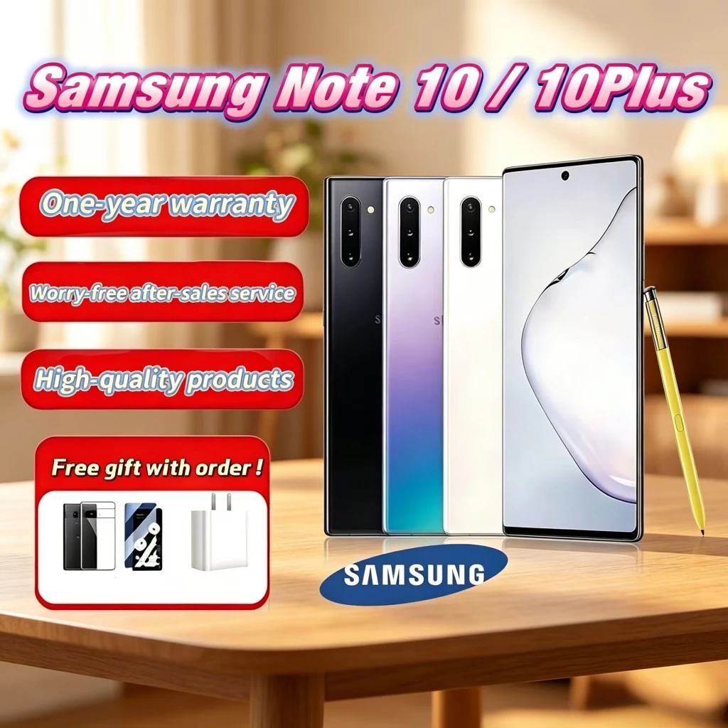 Original SAMSUNG Galaxy Note 10 / 10 Plus 6.8 "QHD + AMOLED 4G/5G โทรศัพท์มือถือ 4300mAh แบตเตอรี่ 4G LTE โทรศัพท์