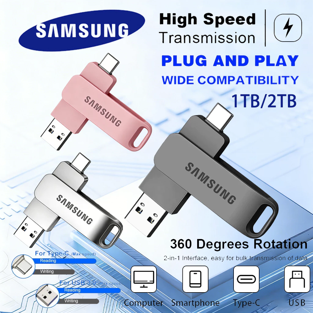 【 5 ปี】Samsung U Disk Type-C+USB 2in1 drive เมมแบบไดรฟ์คู่ ใช้งานได้ทุกอุปกรณ์ แฟลชไดรฟ์ แฟลชไดรฟ์โลหะ ความเร็วสูง ตัวถังอัลลอยด์กระจายความร้อน แฟลชไดรฟ์ หน่วยความจําข้อมูล otg