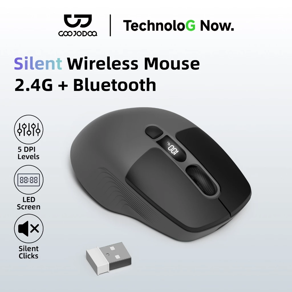 GOOJODOQ Triple Connectivity Mouse 2.4GHz และการออกแบบตามหลักสรีรศาสตร์เงียบ Bluetooth คู่พร้อมจอแสดงผล LED และการปรับ DPI