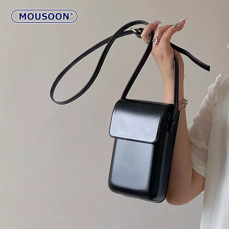 MOUSOON กระเป๋าผู้หญิง สะพายไหล่ สะพายข้าง โทรศัพท์มือถือ เหรียญช่องแนวตั้ง โทรศัพท์มือถือเปลี่ยนญี่ปุ่นและเกาหลีทุกแบบ กล่องเรียบง่ายกระเป๋าย้อนยุคผู้ชายและผู้หญิง