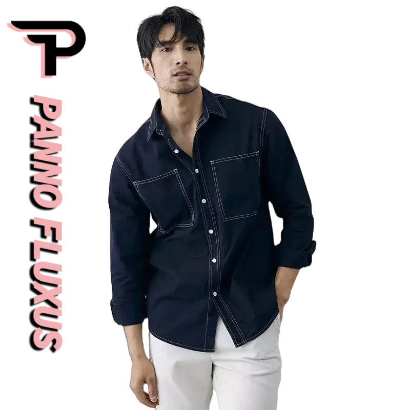 PannoFluxus ใหม่เสื้อเชิ้ตแขนยาวดีไซน์เปิดตะเข็บผู้ชายแจ็คเก็ตลำลองย้อนยุคญี่ปุ่น