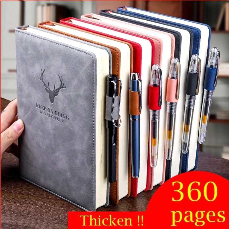 A5 สมุดโน้ต 100GSM 360 หน้า ปกหนัง PU สำหรับสำนักงาน/นักเรียน