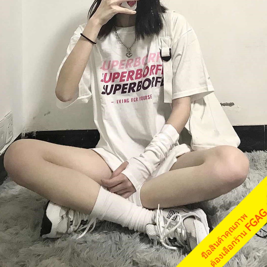 เสื้อยืดแขนสั้นผู้หญิง oversize เสื้อผ้าแฟชั่นเกาหลี  ลายตัวหนังสือ  เสื้อโอเวอร์ไซส์ผู้หญิง