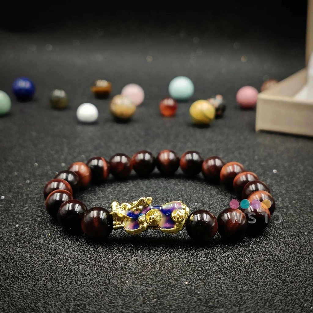 (พราว) ปี่เซียะ+หินตาเสือสีแดง (Red Tiger's Eye) เกรดสวย ขนาด 8 มม. หินแห่งดวงและโชคลาภ ผ่านพิธีบรรจุพุทธคุณแล้ว — ของมงคลหมวดเครื่องรางและวัตถุมงคล