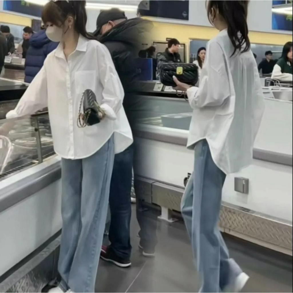 เสื้อเชิ้ตทรงหลวมแขนยาวผู้หญิง oversize เสื้อผ้าแฟชั่นเกาหลี เนื้อผ้าดีสวยใส่แมทช์ง่ายสไตล์เกาหลี เสื้อโอเวอร์ไซสสีพื้น