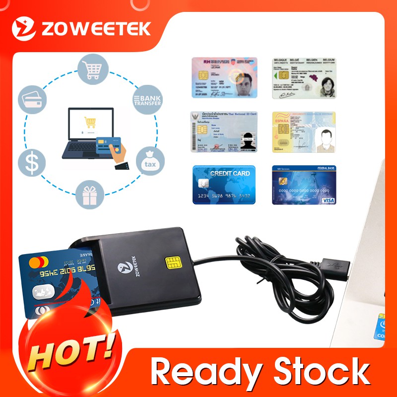 พร้อมส่งZoweetek เครื่องอ่านการ์ดอัจฉริยะ EMV USB 20 ISO 7816 สําหรับ ID IC ATM Smart Card ZW120261 เครื่องอ่านบัตรประชาชน