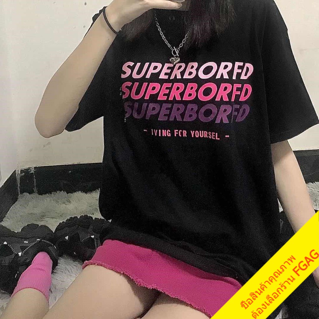 เสื้อยืดแขนสั้นผู้หญิง oversize เสื้อผ้าแฟชั่นเกาหลี  ลายตัวหนังสือ  เสื้อโอเวอร์ไซส์ผู้หญิง