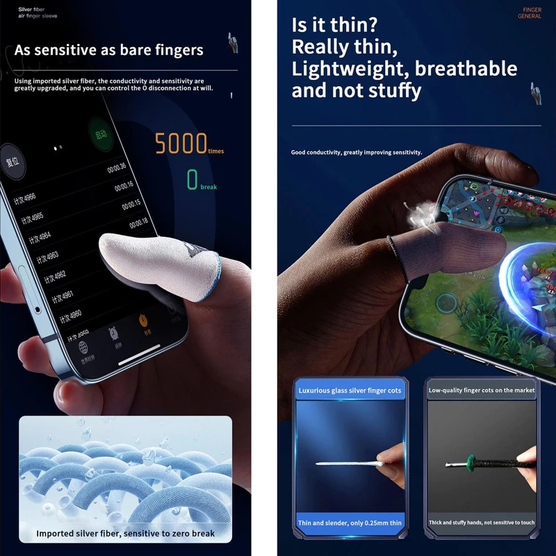 Yoo Gaming Finger Sleeves Breathable Gaming Finger Cots สําหรับคอนโทรลเลอร์เกมมือถือ