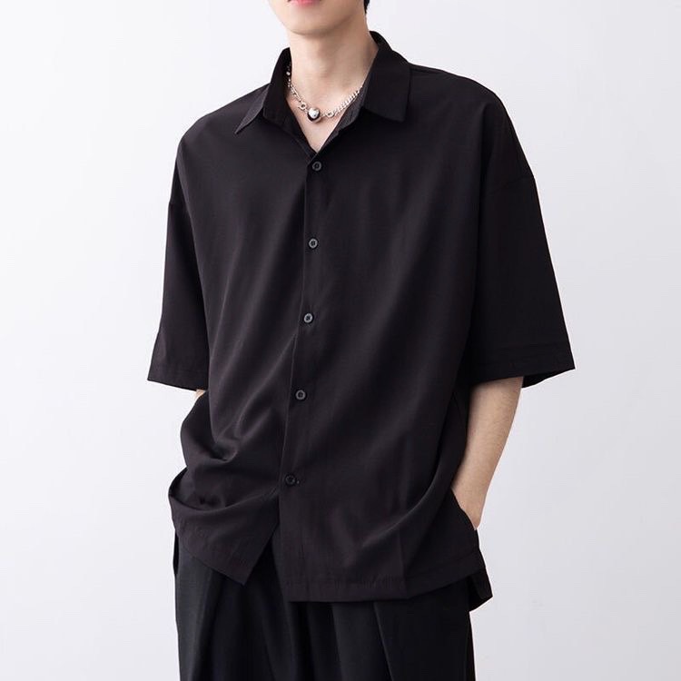 เสื้อเชิ้ตผู้ชายสีดำ bp สีพื้นมินิมอล ผ้าดีใส่สบาย oversize M4XL