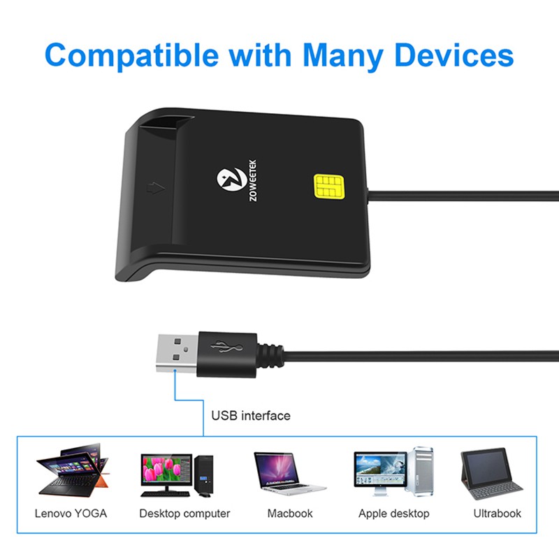พร้อมส่งZoweetek เครื่องอ่านการ์ดอัจฉริยะ EMV USB 20 ISO 7816 สําหรับ ID IC ATM Smart Card ZW120261 เครื่องอ่านบัตรประชาชน
