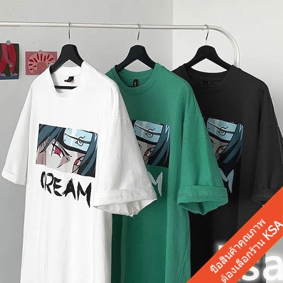 เสื้อยืดคู่รักลายการ์ตูนญี่ปุ่น Oversize เสื้อผ้าแฟชั่นวัยรุ่น เสื้อยืดแนวสตรีทผู้หญิง  ฮิปฮอป  โอเวอร์ไซส์ สไตล์เกาหลี