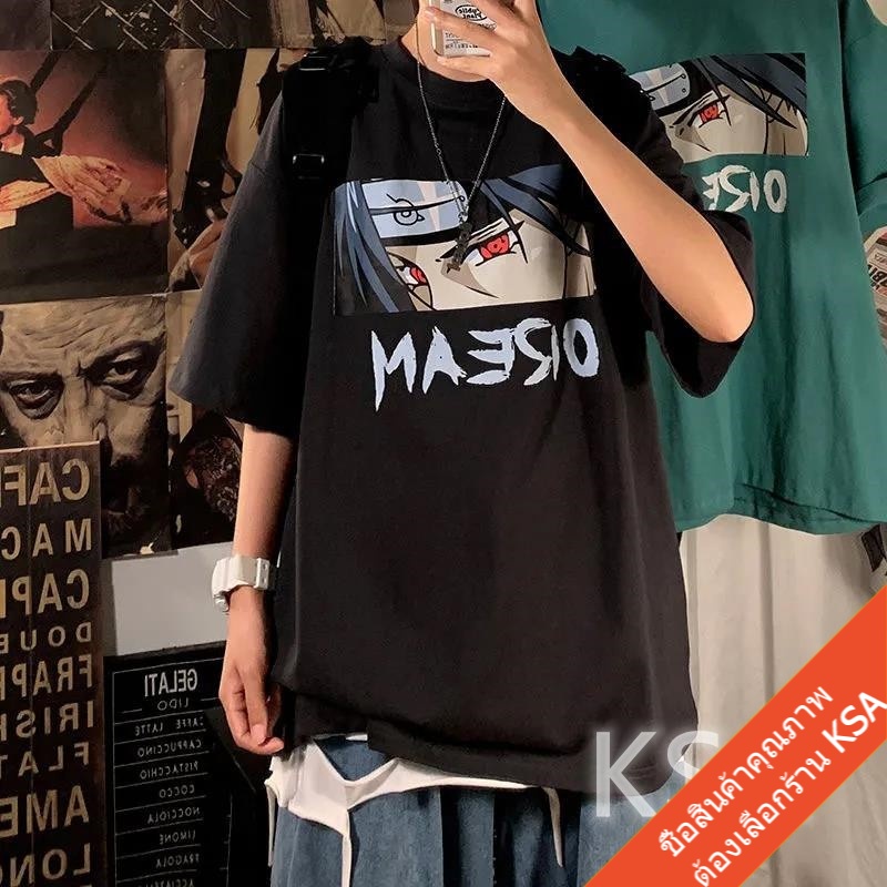 เสื้อยืดคู่รักลายการ์ตูนญี่ปุ่น Oversize เสื้อผ้าแฟชั่นวัยรุ่น เสื้อยืดแนวสตรีทผู้หญิง  ฮิปฮอป  โอเวอร์ไซส์ สไตล์เกาหลี