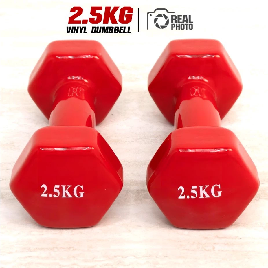 Dumbbell ดัมเบล หุ้มยางไวนิลสีแดง ขนาด 2.5กิโล (1 คู่) - เครื่องออกกำลังกาย แบรนด์ IRONTEC