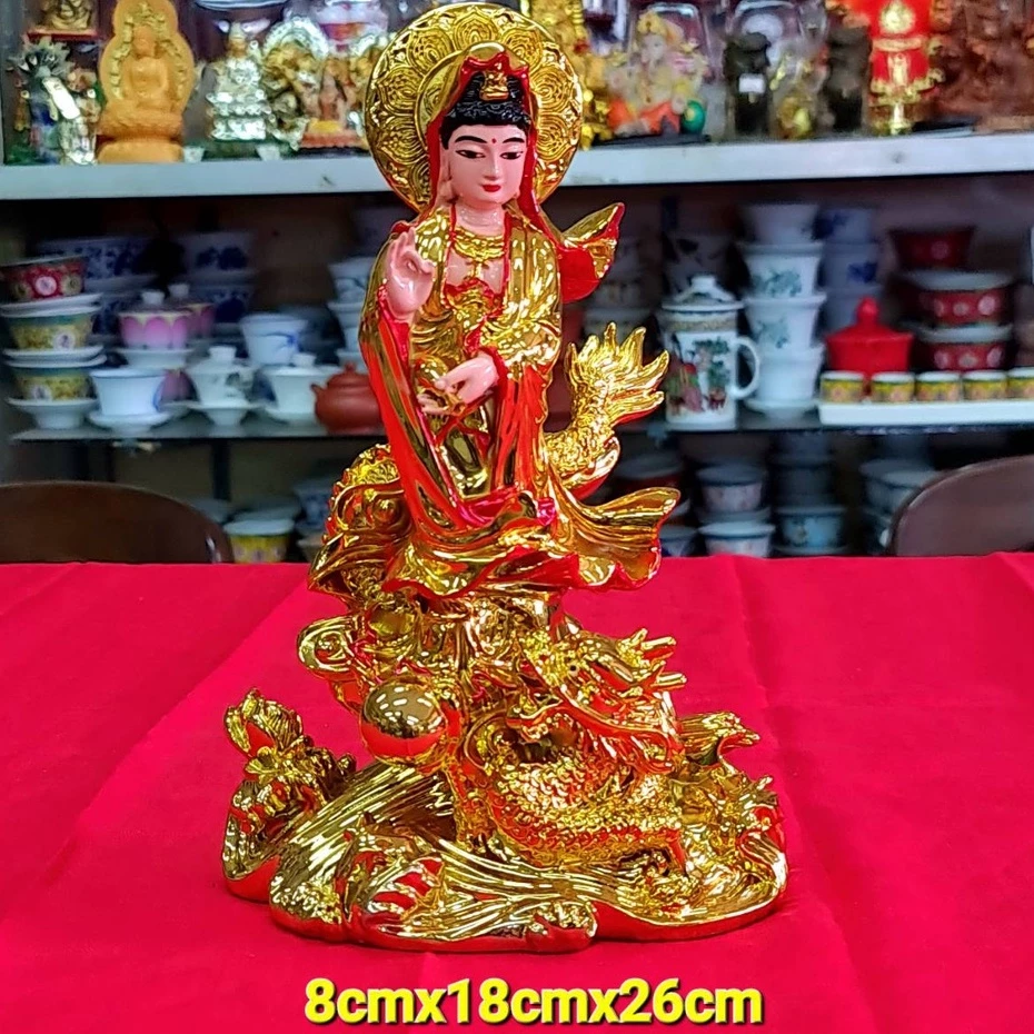 กวนอิม เจ้าเเม่กวนอิม ยืนมังกร พระ โพธิสัตว์ กวนอิมยืนสีทอง 10.5นิ้ว พร้อมส่ง — ของมงคลหมวดเครื่องรางและวัตถุมงคล