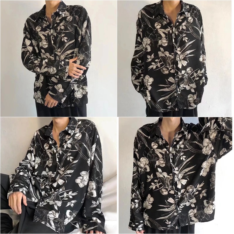เสื้อเชิ้ตลายดอกผู้ชาย เสื้อเชิ้ตแขนยาวแฟชั่นฮาวายบีช