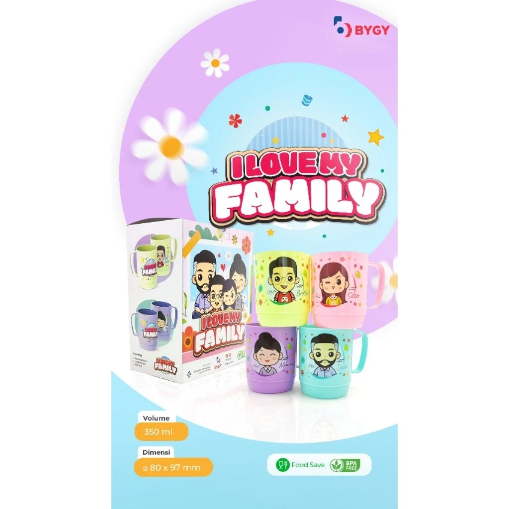 FAMILY 4IN1 แก้วแก้วเด็กชุด FAMILY 4 ชิ้นแก้ว Biggy ชุดถ้วยคู่ — ของมงคลหมวดไลฟ์สไตล์และของขวัญ