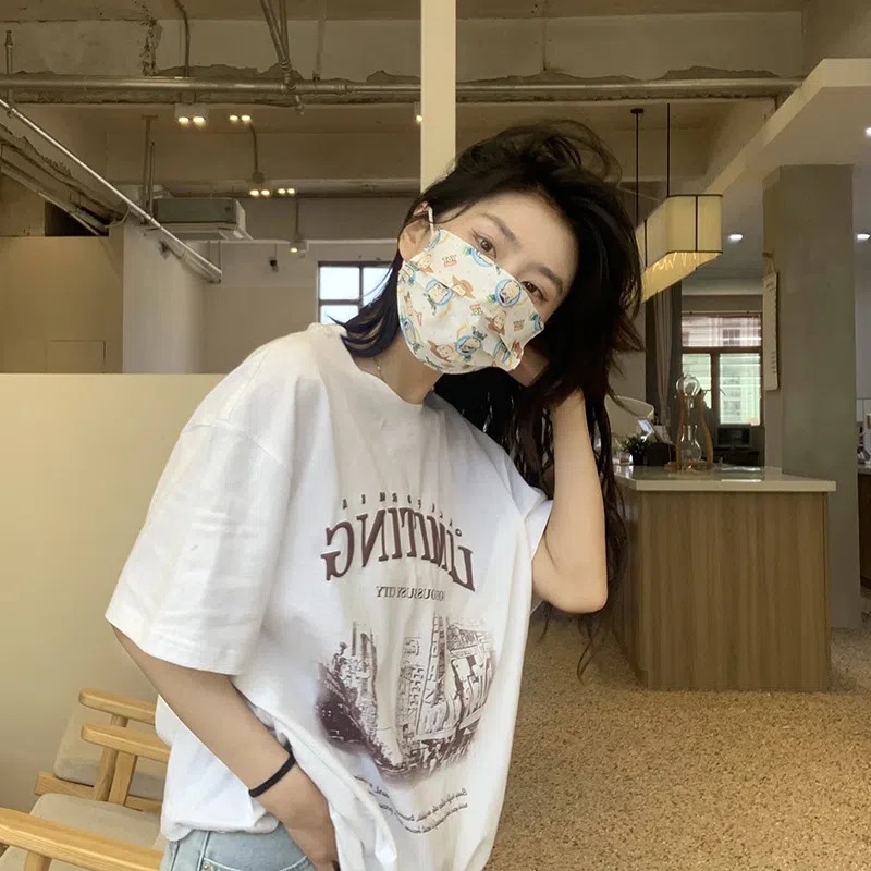 เสื้อยืดแขนสั้นลําลองทรงหลวมผู้หญิง oversize เสื้อผ้าแฟชั่นวัยรุ่น  เสื้อตัวใหญ่โอเวอร์ไซส์เกาหลี สกรีนลายวินเทจเท ผ้าดี