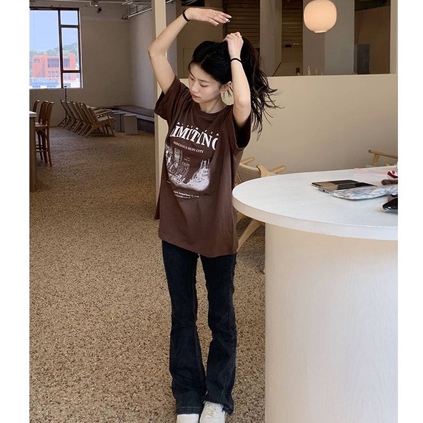 เสื้อยืดแขนสั้นลําลองทรงหลวมผู้หญิง oversize เสื้อผ้าแฟชั่นวัยรุ่น  เสื้อตัวใหญ่โอเวอร์ไซส์เกาหลี สกรีนลายวินเทจเท ผ้าดี