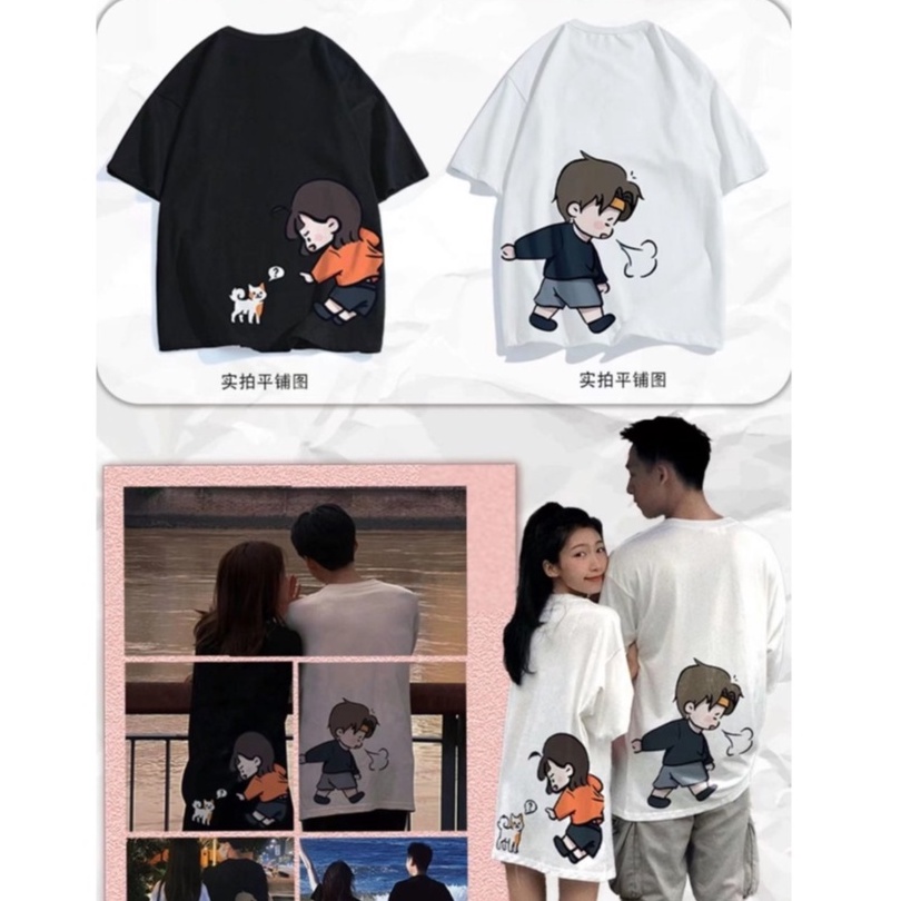 เสื้อคู่รักชายหญิง Oversize เสื้อผ้าแฟชั่นเกาหลี เสื้อยืดโอเวอร์ไซส์ผู้หญิง สกรีนลายการ์ตูน วินเทจ ทรงหลวม แนวสตรีท XXL