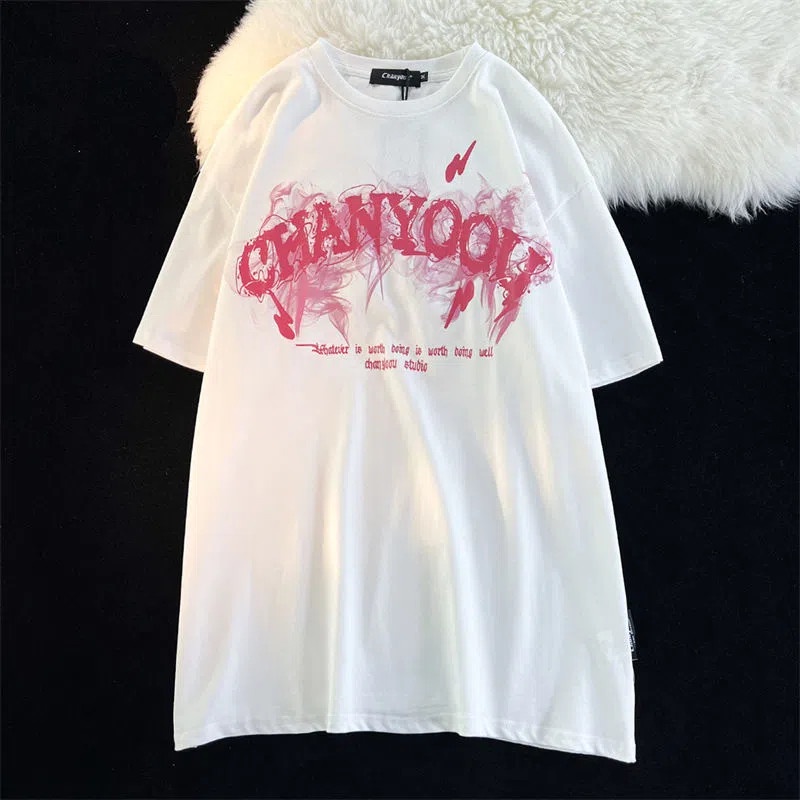 พร้อมส่ง เสื้อยืดวินเทจวสวยๆผู้หญิง oversize เสื้อผ้าแฟชั่นสไตร์เกาหลี โอเวอร์ไซส์แขนสั้นสกรีนตัวหนังสือ เเนวสตรีท คอกลม