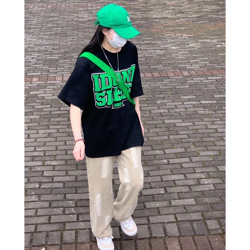พร้อมส่ง เสื้อยืดวินเทจวสวยๆผู้หญิง oversize เสื้อผ้าแฟชั่นสไตร์เกาหลี โอเวอร์ไซส์แขนสั้นสกรีนตัวหนังสือ เเนวสตรีท คอกลม