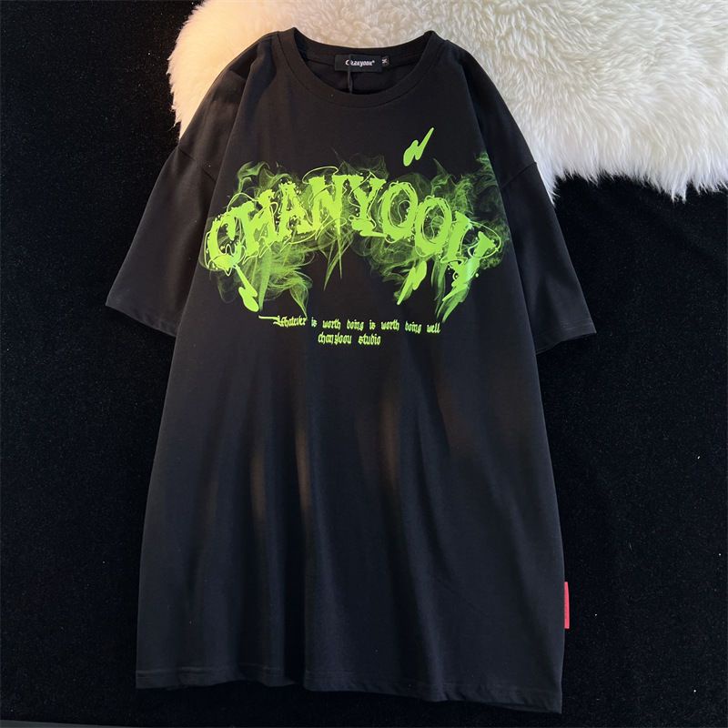พร้อมส่ง เสื้อยืดวินเทจวสวยๆผู้หญิง oversize เสื้อผ้าแฟชั่นสไตร์เกาหลี โอเวอร์ไซส์แขนสั้นสกรีนตัวหนังสือ เเนวสตรีท คอกลม